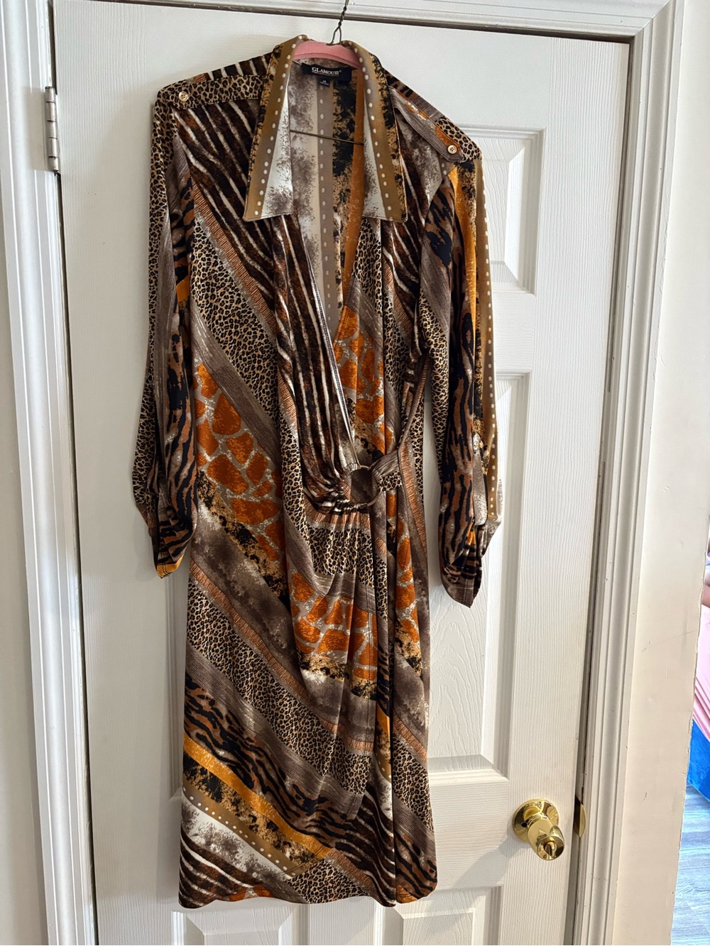 Glamour Brown & Orange Animal-Print Midi Dress